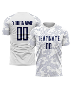 เสื้อฟุตบอลผู้ชายสั่งทำพิเศษ พิมพ์ลายแบบ Sublimation คอกลม แขนสั้น ระบายอากาศได้ดี ผลิตจากผ้าโพลีเอสเตอร์ตาข่าย 100% ลายสีน้ำเงิน ขั้นต่ำในการสั่งซื้อน้อย - Product Image 2