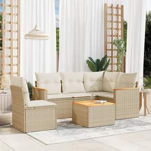 Conjunto de Sofá de Jardín de Ratán Beige con Cojines de Espuma de Alta Densidad, Muebles de Exterior de Diseño Contemporáneo, Resistentes al Agua y a los Rayos UV - Product Image 1
