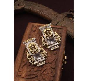 Pendientes de piedra blanca y amarilla modernos con corte de diamante Polki para mujer, accesorios de joyería chapados en oro y plata para mujer, hechos a mano - Product Image 3