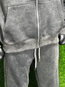 Men 100% Cotton Fleece Distressed Embroidery Applique Tracksuit Breathable Acid Washed Oversized <b>Hoodie</b> & Pants Tracksuit Set - Product Image 4