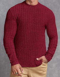 WARPRO INDUSTRY Pull en maille côtelée gris pour homme, 100% coton, anti-rides, respirant, manches longues, motif uni, hiver - Product Image 3