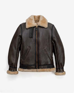 Chaqueta de Aviador de Cuero Genuino Marrón para Hombre, con Forro de Piel, Cierre de Cremallera, Estilo Motero para Invierno - Product Image 1