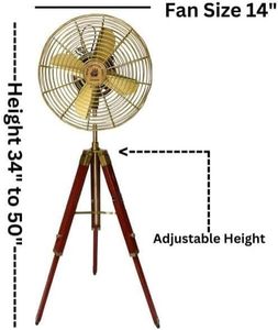 Vintage <b>Retro</b> Wooden Tripod Pedestal Fan Industrial Mechanical Floor Fan Unique Collectible <b>Decor</b> for Hotel Garage Outdoor Use - Product Image 2
