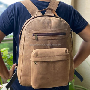 Sac à dos multi-poches en cuir véritable pleine fleur unisexe de haute qualité personnalisable usine grande capacité marron Style Vintage - Product Image 2