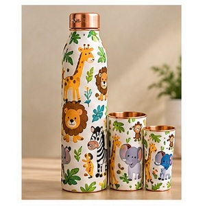 Ensemble de thermos élégant sur le thème de l'espace, en cuivre, avec fusées et astronautes de dessin animé, vaisselle portable pour les voyages - Product Image 4