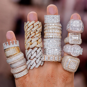 Hip hop jewellery moissanite iced out white gold baguette cluster <b>ring</b> luxury <b>chunky</b> statement design women - Product Image 2