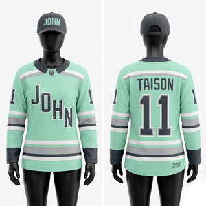 เสื้อฮอกกี้น้ำแข็งหญิง พรีเมียม 220 GSM ผ้าโพลีเอสเตอร์ระบายอากาศได้ดี สีม่วงลายแถบสีเงิน แบบแผง  พร้อมสกรีนโลโก้ตามสั่ง - Product Image 5