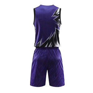 Ensemble de maillot de basket-ball pour hommes, imprimé géométrique violet, sans manches, évacuant l'humidité, séchage rapide, vêtements de sport toutes saisons - Product Image 2