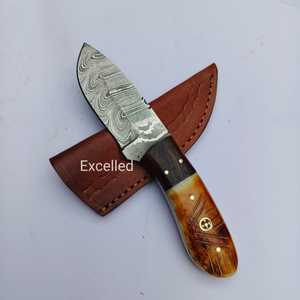 มีดทำครัวเหล็กดามัสกัสทำมือมีดล่าสัตว์มีดยังชีพ EDC เผากระดูกและด้ามไม้มีดญี่ปุ่น - Product Image 1