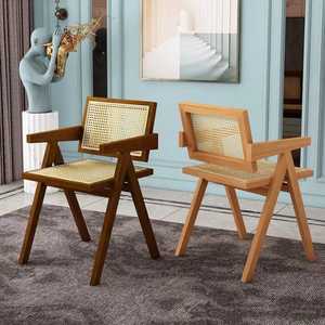 Modern Ash Wood Dining Chair Natural Rattan <b>Backrest</b> Minimalist Solid Wood Frame Professional Cafe Restaurant Side Seating Pot - Product Image 5