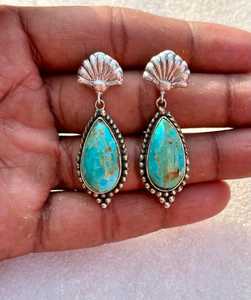 Teardrop Turquoise <b>Earrings</b>: Sterling <b>Silver</b> <b>Dangle</b>, Natural Gemstone - Product Image 3