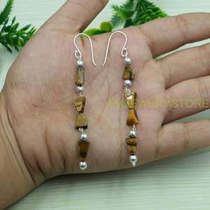 Pendientes Colgantes de Piedra Ojo de Tigre, Plata de Ley 925, Hechos a Mano, con Piedras de Ojo de Tigre Marrón, Joyería para Mujer, Regalo - Product Image 3