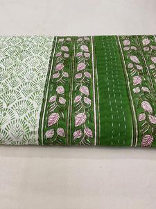 New Beautiful Green Floral Hand Block Print Kantha <b>Quilt</b> <b>Indian</b> Palm Tree Cotton Handmade Eco-Friendly All-Season Hotel Wedding - Product Image 2