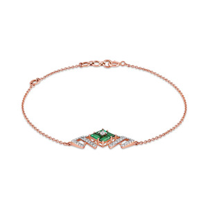 Bracelet géométrique vert en forme de diamant avec chaîne en or rose et design central carré superposé - Product Image 1