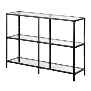 Mesa Consola Moderna de 3 Niveles con Patas de Hierro, Tapa Rectangular de Vidrio Templado, Mesa Auxiliar Dorada para Sofá y Escritorio - Product Image 1