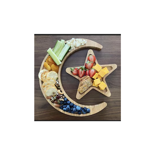 Plateau de service en bois rustique, vaisselle en forme de lune, présentoir à bijoux, fournitures de fête Aïd Moubarak - Product Image 6