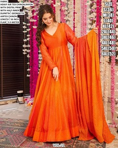 ชุดเดรสยาวแบบ Anarkali ลาย Bandhani แบบดั้งเดิมของ Bloom Grace ทำจากผ้าชีนอนและเรยอน สำหรับงานแต่งงานและงานปาร์ตี้ - Product Image 1