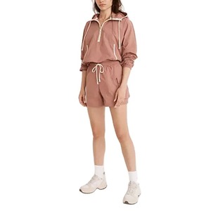 Women's New Fashion Two-Piece Shorts Set Windbreaker Zip-Up Hooded <b>Jacket</b> with <b>Track</b> Suit Short Sets for Women - Product Image 1