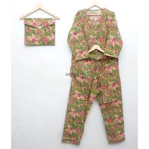Conjunto de Pijama de Algodón 100% con Estampado Floral, Manga Larga, Cintura Alta Elástica, Ropa de Dormir para Verano - Product Image 3
