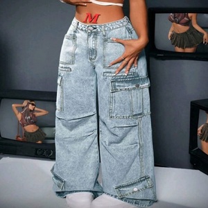 Jean Palazzo en Denim Ample et Décontracté pour Femme, Marque Populaire, Coupe Droite, Style Streetwear, avec Spandex, 6 à 8 Poches, Modèle 01, Lot de 10000 - Product Image 4