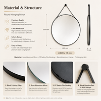 Miroir mural avec chaîne, miroir rond décoratif suspendu pour la décoration bohème de la maison