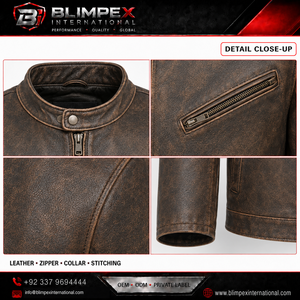 High-Quality Unisex Autumn <b>Retro</b> Washed <b>Leather</b> High Demand <b>Jacket</b> with Gradient Zip Design Windproof Standing Collar - Product Image 2