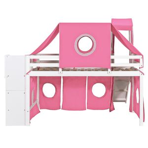 Cama Alta Individual Rosa con Tienda de Campaña y Torre para Dormitorios Infantiles - Product Image 5