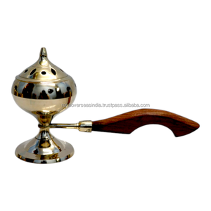 Quemador de Incienso Tradicional de Latón con Mango de Madera, Quemador de Loban y Bakhoor, Diseño Portátil para el Hogar, Templo, Rituales y Aromaterapia - Product Image 5
