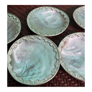Assiette en nacre ronde, plat de service décoratif à bordure florale pour table à manger, mariage - Product Image 3