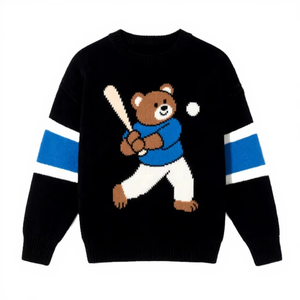 Suéter de Lujo Otoño-Invierno, Edición Limitada en Colaboración con Marca, Diseño Clásico Retro Americano, Bordado de Oso, Estilo Coreano - Product Image 1