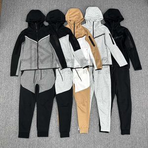 New Wholesale Custom Men Tech Fleece 2 Piece Sets Jogging Tracksuit Polyester/Cotton Solid Color <b>Zipper</b> <b>Hoodie</b> - Product Image 5