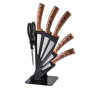 Juego de cuchillos de cocina de 7 piezas con soporte giratorio para cuchillos, precio de fábrica, venta al por mayor, en stock, mango de PP con textura de madera, OEM, ODM, cuchillo de chef - Product Image 4