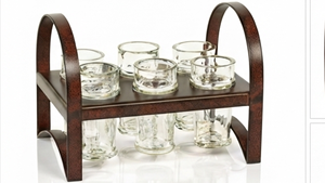 Soporte de vidrio de madera estilo estante con detalles dorados elegante organizador duradero perfecto para servir exhibición o uso doméstico de la India - Product Image 6