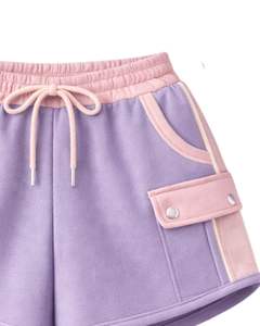 Ensemble décontracté deux pièces pour femme : crop top zippé rose lavande et color block avec short cargo à poches, en polyester et coton, vente en gros - Product Image 6