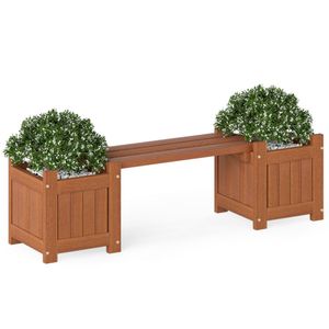 Panca Fioriera 2-in-1 in Legno Massello per Esterni con Finitura Impermeabile per Hotel, Centri Commerciali o Giardini, con Piante in Vaso, Fiori e Alberelli - Product Image 3