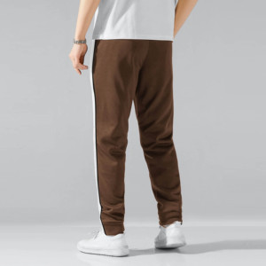 <b>Men's</b> Brown Polyester/Cotton Lightweight Breathable Sweatpants <b>White</b> Side Stripe Chill Get Grimey Print Elastic Waist Drawstring - Product Image 4
