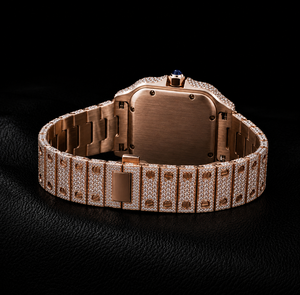 Montre à quartz couleur or rose, cadran à chiffres romains, lunette en cristal, bracelet en acier inoxydable, montre-bracelet de luxe - Product Image 5