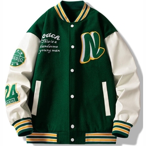 100% Cotton Men's <b>Vintage</b> Letterman <b>Varsity</b> <b>Jacket</b> Oversized Drop Shoulder Stand Collar Chenille Embroidery High Street <b>Jacket</b> - Product Image 4