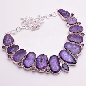 925 <b>Solid</b> <b>Silver</b> <b>Necklace</b> with Natural Solar Quartz Druzy Gemstone Vintage Link Chain for Gift Number Shape/Pattern - Product Image 5