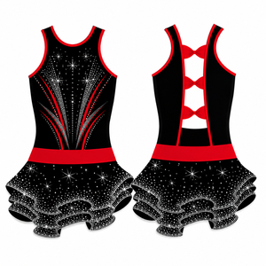 Robe de patinage personnalisée pour filles et femmes, ornée de strass, costume de danse scintillant, en polyester extensible et spandex, pour gymnastique et cheerleading - Product Image 6