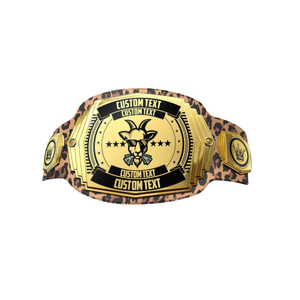 เข็มขัดแชมป์ลายแพะแบบกำหนดเอง พร้อมข้อความส่วนตัวและลายเสือดาว สีทองและสีดำ สำหรับงานอีเว้นท์และนักสะสม - Product Image 1