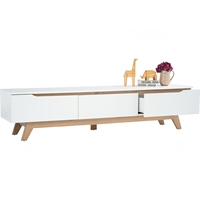 Meuble TV MANDO scandinave en panneau stratifié de 1,8 m avec pieds métalliques, fabriqué en Malaisie, console multimédia bicolore moderne pour salon, compatible avec les téléviseurs