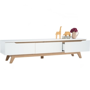 Meuble TV MANDO scandinave 1,8 m blanc et chêne, fabriqué en Malaisie, console multimédia bicolore, organisation moderne pour salon - Product Image 3