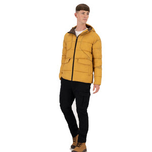 Men's <b>Yellow</b> Hooded <b>Puffer</b> <b>Jacket</b> Zipper Closure Windproof Casual Solid Color Winter Outerwear Thick Polyester Wadding - Product Image 2