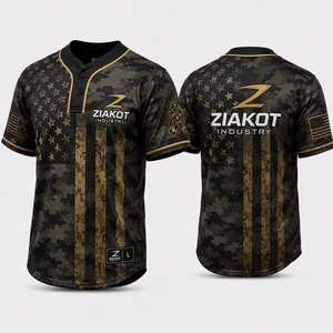 เสื้อซอฟต์บอลแบบสองกระดุมสำหรับทุกเพศ ยี่ห้อ ZIAKOT ลายพรางสีดำ-ทองโบราณ พร้อมลายธงชาติอเมริกาแบบ 3 มิติ สำหรับแสดงความยินดีกับการรับใช้ชาติ ขายส่ง - Product Image 1