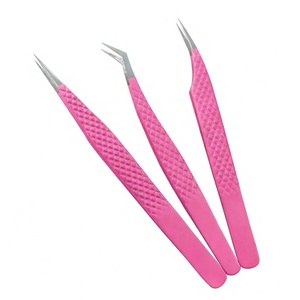 3 Pieces Eyelash <b>Extension</b> Tweezers Set Smooth <b>Tip</b> Perfect Grip Straight Curve And Volume Lash Tweezers Stainless Steel - Product Image 1