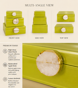 Coffret de rangement pour bijoux en verre vert citron avec bouton en agate naturelle, finition brillante, pour souvenirs décoratifs et organisation de la vanité - Product Image 5