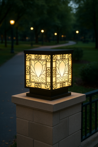 Lámpara de Poste LED de Lujo con Patrón de Ondas, Farol de Acero Negro de 8 Pulgadas para Exteriores, Lámpara de Columna de Entrada con Luz Blanca Cálida - Product Image 4