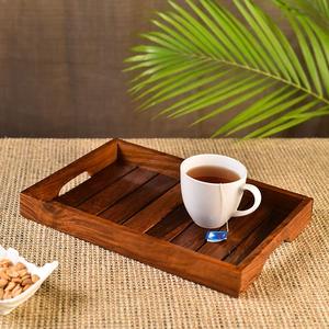 Plateau à thé rectangulaire en bois vintage en gros |   Organisateur de table décoratif pour servir des aliments et des boissons |   Plateaux en bois sur mesure - Product Image 5