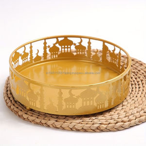 Ramadan Luxury <b>Gold</b> Metal Dates <b>Serving</b> <b>Tray</b> Handmade Customized Iron <b>Tray</b> for Hotel Wedding Party Wholesale India Arabic Style - Product Image 1
